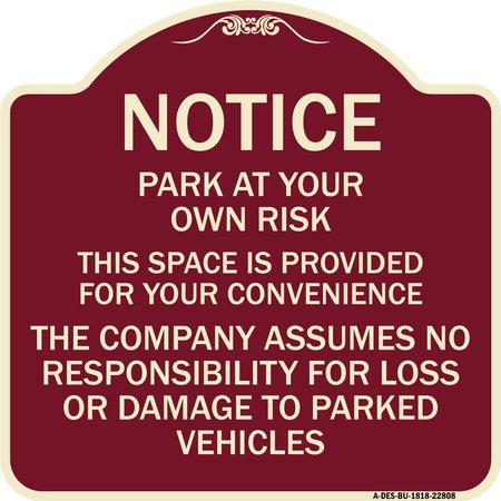 SIGNMISSION This Space Is Provided for Your Convenience the Company Assumes No Responsibility for, BU-1818-22808 A-DES-BU-1818-22808